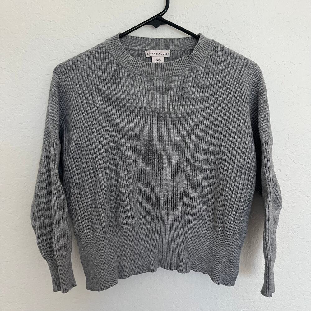 Sincerely Jules Women's Gray Ribbed Crewneck Pullover Sweater Size XS